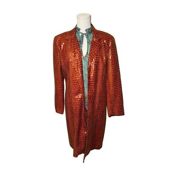 Selene Retro Faux Crocodile Print Copper Trench Sz L - Picture 2 of 7